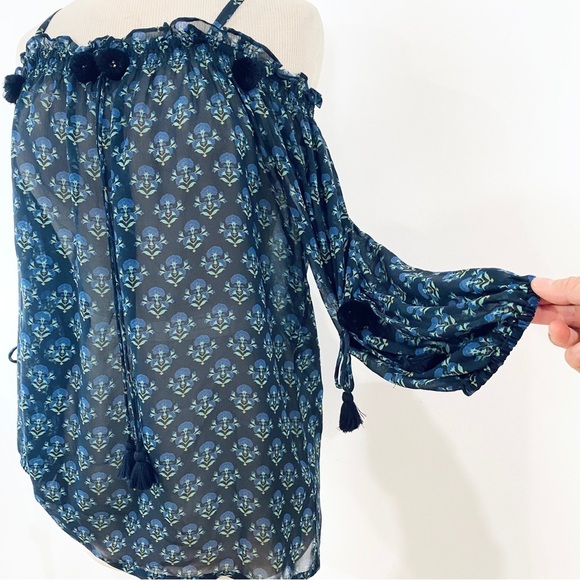 FIGUE 100% silk off shoulder Pom Pom blouse - Picture 3 of 12